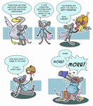 anthro belly blue_eyes blue_hair breasts duo female food grey_body hair overweight simple_background speech_bubble text weight_gain agouti-rex avian bird gull lari larid mammal murid murine rat rodent 2013 comic english_text