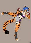 athletic_wear blue_hair breasts clothed clothing female hair kickboxing on_one_leg solo standing foxboy83 tootaloo samantha_(foxboy83) felid mammal pantherine tiger digital_media_(artwork) hi_res