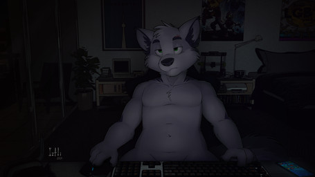 4_fingers anthro bed book casual_nudity cellphone cheek_tuft chest_tuft claws computer_mouse electronics eyebrow_scar eyebrows facial_scar facial_tuft finger_claws fingers floor fur fur_tuft furniture green_eyes half-closed_eyes head_tuft indoor_nudity inner_ear_fluff inside iris keyboard lamp male male_anthro mouth_closed narrowed_eyes navel nude nude_anthro nude_male phone poster pupils scar sitting smartphone solo table text tuft wall_(structure) iztli reiu canid canine fox mammal marble_fox red_fox true_fox 16:9 2020 4k absurd_res artist_name dated digital_media_(artwork) english_description hi_res portrait shaded three-quarter_portrait widescreen