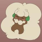 ^_^ ambiguous_gender blush chibi eyes_closed fluffy fluffy_hair hair happy horn lying on_back open_mouth smile solo afterglow_ampharos nintendo pokemon generation_5_pokemon humanoid pokemon_(species) whimsicott 1:1