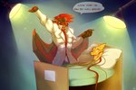 anthro bed bottomwear bulge claws clipboard clothed clothed_anthro clothed_male clothing coat dialogue disembodied_head duo excited exclamation_point eyewear fangs fin fin_piercing fin_ring finger_claws furgonomics furniture furniture_lamp furry-specific_piercing glasses hair head_fin head_on_pillow holding_clipboard holding_object hospital_bed lab_coat lamp life_support male male_anthro membrane_(anatomy) membranous_wings muscular muscular_anthro muscular_male open_mouth open_smile pants piercing pillow pince-nez pupils red_hair red_membrane red_text scientific_experiment slit_pupils smile snout speech_bubble teeth text tongue topwear wearing_glasses wing_claws wings yellow_eyes patto mythology rusteh_(sharkbum) xanthus dragon fish marine mythological_creature mythological_scalie requiem_shark scalie shark tiger_shark 2010 dated english_text shaded signature
