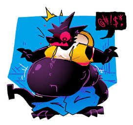 anthro belly belly_overhang big_belly black_body black_fur blush bottomwear bottomwear_down clothed clothing drawstring exposed_belly feet fur grawlixes hoodie huge_belly male moobs motion_lines navel obese obese_anthro obese_male open_mouth overweight overweight_anthro overweight_male pants pants_down partially_clothed profanity shocked simple_background solo speech_bubble tail thick_thighs topwear wide_hips pawplants veecee void_fluff 2023 digital_drawing_(artwork) digital_media_(artwork) hi_res