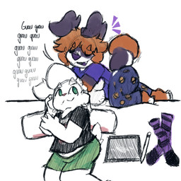 anthro clothing duo footwear male pajamas smile socks tablet tablet_pen burry_burryto burry svturndoggo bernese_mountain_dog canid canine canis domestic_dog lagomorph leporid mammal molosser mountain_dog rabbit swiss_mountain_dog 1:1 guide_lines hi_res sketch stepbrother_(lore) stepbrothers_(lore) stepsibling_(lore)
