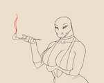 anthro big_breasts bouncing_breasts breasts clothed clothing female genitals nipples nude pussy smoking solo tongue tongue_out hamili reptile scalie snake animated short_playtime