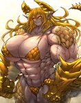 abs biceps big_breasts big_muscles bikini blonde_hair breasts clothing deltoids female hair horn huge_breasts huge_muscles muscular muscular_female muscular_humanoid navel pupils scales scar sharp_teeth slit_pupils solo swimwear teeth triangle_bikini two-piece_swimsuit vein yellow_body yellow_eyes yellow_scales dendmy mythology animal_humanoid dragon dragon_humanoid humanoid mythological_creature mythological_scalie scalie scalie_humanoid 2024 absurd_res hi_res