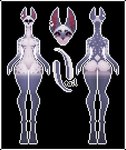 anthro blue_body digitigrade front_view hairless markings notched_ear purple_body rear_view red_eyes short_tail solo tail cobramelon domestic_cat felid feline felis hairless_cat mammal alpha_channel digital_media_(artwork) hi_res model_sheet pixel_(artwork)