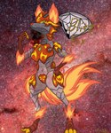 anthro claws digitigrade female fire flaming_ears flaming_tail green_eyes solo space tail translucent translucent_body delphixander bakugan blitz_fox_(bakugan) alien canid canine fox generation_2_bakugan mammal absurd_res hi_res