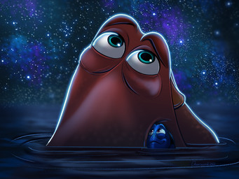 black_spots blue_body blue_eyes blue_spots duo female feral looking_up male male/female night on_surface orange_body orange_head sea spots squish water chainsxwsmile disney finding_dory finding_nemo pixar dory_(finding_nemo) hank_(finding_dory) acanthurid aquatic fish giant_pacific_octopus regal_tang 2022 hi_res