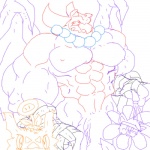 anthro balls big_balls facial_markings flaccid genitals group head_markings horn inverted_zero_unit male markings muscular nipples non-mammal_balls non-mammal_nipples nude penis solo_focus standing symbol wings zero_unit danandnite bandai_namco breath_of_fire capcom digimon garr_(breath_of_fire) digimon_(species) gargoyle guilmon scalie 1:1 monochrome sketch