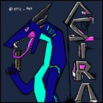 blue_body female feral gun open_mouth purple_eyes ranged_weapon solo sticker tongue tongue_out weapon epic747 mythology astra_(epic747) dragon mythological_creature mythological_scalie scalie 1:1 absurd_res hi_res