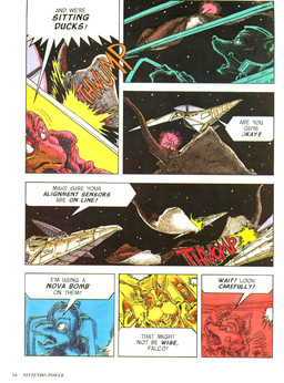 antennae_(anatomy) anthro attack beak buckteeth dialogue electronics headgear headphones headset imminent_death male peril pilot teeth text benimaru_itoh nintendo star_fox falco_lombardi fox_mccloud peppy_hare aquatic avian bird canid canine fish fox galliform hare lagomorph leporid mammal phasianid pheasant ray_(fish) stingray comic english_text hi_res official_art