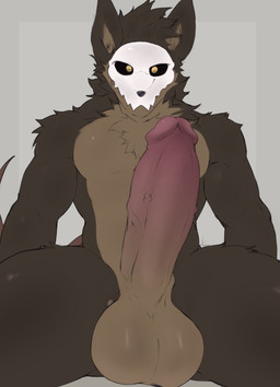 anthro balls big_penis bone bone_mask erection fur genitals humanoid_genitalia humanoid_penis male mask penis rat_tail sitting skull skull_mask solo tail vein yellow_eyes haplyze polar_(polareclipsed) canid canine canis domestic_dog hybrid mammal murid murine rat rodent hi_res