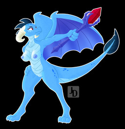 anthro breasts female genitals hand_on_hip nipples scales solo staff vulva wings jared_dillon friendship_is_magic hasbro my_little_pony mythology princess_ember_(mlp) dragon mythological_creature mythological_scalie scalie absurd_res hi_res