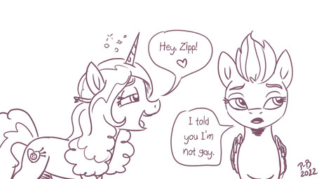 bubble dialogue drunk duo feral flirting heart_symbol horn simple_background substance_intoxication text white_background wings pony-berserker hasbro mlp_g5 my_little_pony mythology izzy_moonbow_(mlp) zipp_storm_(mlp) equid equine mammal mythological_creature mythological_equine pegasus unicorn 16:9 english_text line_art monochrome widescreen