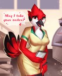 4_fingers anthro beak black_beak breasts clothed clothing eyebrows eyelashes female fingers non-mammal_breasts red_eyes smile solo standing felicia_cat cartoon_network regular_show margaret_smith_(regular_show) avian bird cardinal_(bird) oscine passerine 2019 digital_media_(artwork) hi_res