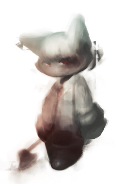 ambiguous_gender anthro axe bag bangs black_clothing black_footwear black_lips black_nose black_shoes blood bodily_fluids boots clothed clothing eyelashes featureless_hands female female_anthro footwear frown fully_clothed fur hair heterochromia holding_object kemono lips looking_at_viewer melee_weapon mouth_closed orange_eyes pointy_ears prick_ears red_eyes shoes solo tan_body tan_ears tan_fur tan_hair weapon white_clothing hasukii herba_(hasukii) canid canine mammal