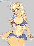 american_flag american_flag_bikini anthro big_breasts bikini bottomwear breasts cleavage clothed clothing female flag flag_bikini flag_clothing flag_print food holding_food holding_object holding_popsicle holidays looking_at_viewer open_bottomwear open_clothing open_pants pants popsicle solo star_polygon star_print swimwear two-piece_swimsuit united_states_of_america cooliehigh 4th_of_july pepper_(cooliehigh) canid canine canis domestic_dog mammal 2022 hi_res