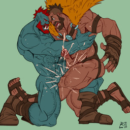 attack ballbusting balls barazoku beard body_hair cock_and_ball_torture crotch_attack duo erection facial_hair genital_torture genitals hairy human_on_humanoid humanoid_genitalia humanoid_penis interspecies kicking_balls male male/male mostly_nude muscular not_furry nude penis shoulder_hair wrestling rickleone human humanoid mammal orc 1:1 hi_res