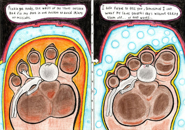 5_toes against_surface anthro blush blush_lines boots brown_pawpads claws clothing dominant dominant_female duo feet female foot_fetish foot_focus footwear humanoid_feet inside_clothing inside_shoe lying male micro nails on_glass pawpads plantigrade shoes speech_bubble stomping stuck_to_foot text toe_claws toenails toes toony trampling trapped_in_clothing trapped_in_shoe ferrumbunny gameoverse glitch_productions anon kit_bodega domestic_cat felid feline felis human mammal 2026 colored_pencil_(artwork) comic detailed english_text hi_res traditional_media_(artwork)