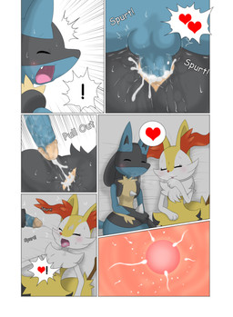 after_sex anthro balls black_body black_fur blue_body blue_fur bodily_fluids cum cum_in_vagina cum_inside cum_on_face cum_on_tongue dialogue duo ejaculation erection exclamation_point eyes_closed female female_penetrated from_front_position fur genital_fluids genitals heart_symbol humanoid_genitalia humanoid_penis impregnation inner_ear_fluff internal lying male male/female male_penetrating male_penetrating_female missionary_position nude on_back open_mouth orgasm orgasm_face ovum penetration penile penile_penetration penis penis_in_vagina sex sperm_cell spread_legs spreading sweat text tongue tuft vaginal vaginal_penetration yellow_body yellow_fur winick-lim nintendo pokemon braixen canid canine generation_4_pokemon generation_6_pokemon lucario mammal pokemon_(species) 2015 comic english_text hi_res