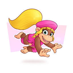 anthro barefoot biped blonde_hair brown_body brown_fur clothed clothed_anthro clothed_female clothing feet female female_anthro fur hair hat headgear headwear long_hair midair pink_clothing pink_hat pink_headwear pink_shirt pink_tank_top pink_topwear shirt solo tan_hands tank_top topwear luigil donkey_kong_(series) nintendo dixie_kong haplorhine mammal monkey primate 1:1 2015 colored digital_drawing_(artwork) digital_media_(artwork) english_description hi_res