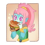 blue_body blue_skin burger female food hair pink_eyes pink_hair ponytail pupils solo unusual_pupils yakiti cleopatra_in_space dreamworks akila_theoris alien alien_humanoid animal_humanoid fish fish_humanoid humanoid marine marine_humanoid vevosonian 2020 absurd_res hi_res