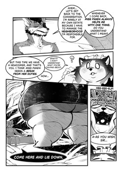 anthro big_butt blazer breasts butt chubby_cheeks clothing dialogue duo eye_patch eyewear female legwear maid_apron maid_hat maid_headdress maid_uniform male male/female melee_weapon overweight overweight_anthro overweight_female stockings sword text uniform weapon wide_hips ruby_panda_(artist) bear canid canine giant_panda mammal absurd_res comic english_text hi_res monochrome