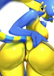 2020 absurd_res animal_crossing ankha_(animal_crossing) ankhavoir_(ashraely) anus ashraely big_breasts big_butt blue_body blue_fur blush breasts butt clothing digital_media_(artwork) domestic_cat egyptian felid feline felis female fingers fur gardevoir generation_3_pokemon genitals hand_on_butt hi_res huge_breasts hybrid looking_at_viewer mammal nintendo nipples non-mammal_nipples nude pokemon pokemon_(species) pussy raised_tail simple_background solo spreading tail thick_thighs wide_hips yellow_body