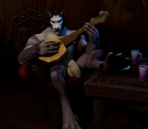 anthro balls flaccid foreskin fur genitals grey_body grey_fur humanoid_genitalia humanoid_penis inside long_foreskin male musical_instrument nude penis sitting solo string_instrument nuber blizzard_entertainment warcraft canid canine canis mammal werecanid werecreature wolf worgen absurd_res hi_res
