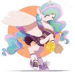 cheerleader clothing equid equine feathered_wings feathers female feral footwear friendship_is_magic hasbro hi_res horn mammal my_little_pony mythological_creature mythological_equine mythology ncmares pom_poms princess_celestia_(mlp) shoes smile solo white_body white_feathers winged_unicorn wings