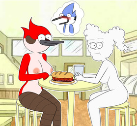 anthro big_breasts blue_body blue_fur blush breasts casual_nudity cloud exhibitionism eyebrows female food fur group looking_at_viewer male male/female meatball_sub nipples nonchalant nude nude_anthro nude_female nudist open_mouth public public_nudity raised_eyebrow red_body red_fur sandwich_(food) screencap screencap_background sitting smile trio white_body wide_eyed mr_wings cartoon_network regular_show cloudy_jay margaret_smith_(regular_show) mordecai_(regular_show) air_creature air_humanoid avian bird blue_jay cardinal_(bird) cloud_humanoid corvid elemental_creature elemental_humanoid humanoid jay_(bird) living_cloud mammal new_world_jay oscine passerine hi_res