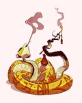 eyes_closed female feral limbless_vertebrate open_mouth simple_background smoke smoking smoking_pipe solo white_background fluttershythekind dreamworks kung_fu_panda master_viper reptile scalie snake viper 2022 4:5 hi_res