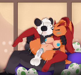anthro areola balls big_breasts black_body black_nose blush bodily_fluids breasts daycare duo egg erection eyes_closed female female_penetrated fur genital_fluids genitals hair interspecies kissing male male/female male_penetrating male_penetrating_female multicolored_body nipples nude penetration penile penile_penetration penis pokemorph sex simple_background spread_legs spreading vaginal vaginal_penetration vulva white_body white_fur e-01 nintendo pokemon stiban_(character) viktor_(rotomeclairv) bear generation_4_pokemon generation_6_pokemon giant_panda lagomorph lopunny mammal pangoro pokemon_(species) absurd_res digital_media_(artwork) hi_res