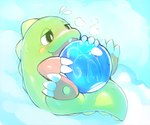 animal_genitalia anthro blush bodily_fluids bubble bubble_filling chibi cum cum_bubble erection genital_fluids genital_slit genitals male open_mouth penis simple_background solo tapering_penis conditional_dnp crunchobar bubble_bobble square_enix taito bub_(bubble_bobble) bubble_dragon digital_media_(artwork)