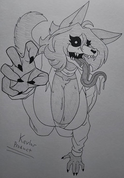 all_fours anthro big_breasts bodily_fluids bone breasts clothing collar female jumpsuit long_tongue looking_at_viewer prison_uniform reaching_towards_viewer skull solo sweat tail tongue kevlar_productions scp_foundation scp-1471-a canid canine malo mammal monster hi_res traditional_media_(artwork)