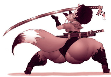anthro big_butt biped black_body black_fur black_hair boots bottom_heavy breasts butt butt_focus clothed clothing dipstick_ears dipstick_tail ear_markings female footwear fur gloves_(marking) hair high_heeled_boots high_heels hoodie huge_butt huge_hips huge_thighs hyper hyper_butt hyper_hips katana leg_markings long_hair markings medium_breasts melee_weapon multicolored_ears multicolored_hair orange_body orange_fur ponytail rear_view scabbard shoes small_waist socks_(marking) solo sword tail tail_markings thick_thighs topwear weapon wide_hips itzjaylock canid canine fox mammal hi_res