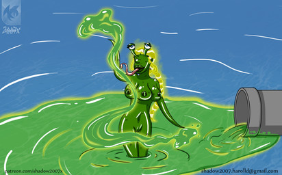 3_breasts after_transformation blue_eyes blue_water bodily_fluids breasts derp_eyes eyestalks female glowing glowing_hair glowing_lactation green_body green_hair green_skin hair lactating logo long_tongue multi_breast navel nude nude_female open_mouth pipe slime sludge solo text tongue toxic_waste shadow2007x avatar:_the_last_airbender nickelodeon katara humanoid monster monstrous_humanoid mutant_humanoid 2016 artist_logo digital_drawing_(artwork) digital_media_(artwork) english_description story story_in_description url