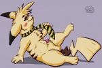 animal_genitalia anthro anthrofied balls bodily_fluids chest_tuft darkchu fur genital_fluids genitals looking_at_viewer male necktie penis penis_tip pokemorph precum sheath smug solo tail tuft yellow_body yellow_fur xranzem nintendo pokemon generation_1_pokemon mammal pikachu pokemon_(species) rodent