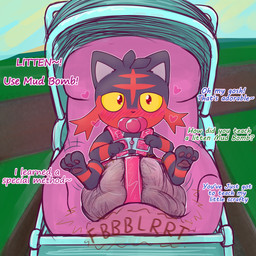 3_fingers 3_toes ambiguous_gender big_diaper black_body black_fur black_nose blush blush_lines clothed clothing color_coded_text detailed_background dialogue diaper diaper_only facial_markings feces feet feral fingers front_view fur grass grey_inner_ear head_markings head_tuft heart_eyes heart_symbol lying markings multicolored_body multicolored_fur object_in_mouth offscreen_character on_back pacifier pacifier_in_mouth path pawpads pink_pacifier plant pooping red_body red_fur red_pawpads red_stripes sky soiled_diaper soiling soiling_diaper solo sound_effects strapped_down striped_arms striped_body striped_fur striped_legs stripes stroller text tilde_after_text toes topless tuft two_tone_body two_tone_fur unclean_diaper used_diaper using_diaper vowelless vowelless_sound_effect wearing_diaper yellow_sclera ludis-luteo nintendo pokemon generation_7_pokemon litten pokemon_(species) 1:1 english_text full-length_portrait hi_res portrait