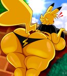 anthro big_butt blonde_hair butt clothing female hair huge_butt panties shirt solo thick_thighs topwear underwear kirbot12 nintendo pokemon generation_1_pokemon pikachu pokemon_(species) hi_res