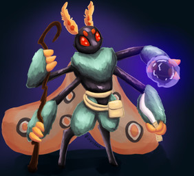 ambiguous_gender antennae_(anatomy) anthro exoskeleton insect_wings kukri lepidopteran_wings magic multi_arm multi_limb red_eyes solo staff wings gyrotech arthropod insect lepidopteran moth absurd_res hi_res