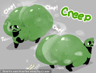 anthro big_butt bodily_fluids bone butt clapping death duo feral huge_butt hyper hyper_butt kerchief male male_feral musk solo sound_effects steam stink_fumes sweat text sparkothefailure microsoft minecraft mojang nintendo pokemon xbox_game_studios creep_(sparkothefailure) creeper_(minecraft) generation_7_pokemon lycanroc midnight_lycanroc pokemon_(species) 2025 absurd_res character_name digital_media_(artwork) english_text hi_res