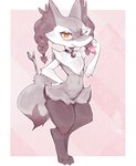 anthro biped cute_fangs fangs female fur inner_ear_fluff looking_at_viewer mouth_closed navel one_eye_closed orange_eyes pawpads paws pupils simple_background slit_pupils solo tail teeth tuft c3ilin nintendo pokemon braixen generation_6_pokemon pokemon_(species) hi_res