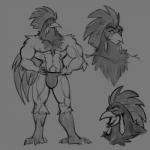 anthro beak bulge clothing male muscular muscular_anthro muscular_male nipples open_mouth smile solo underwear neosavias avian bird chicken galliform gallus_(genus) phasianid 1:1 hi_res monochrome sketch