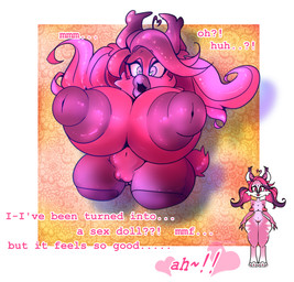 ahoge anthro big_breasts bimbofication breast_expansion breasts clitoris curvy_figure expansion female fur genitals hair heart_ahoge heart_eyes heart_symbol huge_breasts hyper hyper_breasts immobile latex latex_transformation lips living_sex_toy long_hair makeup moan multicolored_hair nipple_expansion nipples nude open_mouth pigtails pink_body pink_eyes pink_fur purple_body purple_fur sex_toy_transformation simple_background solo tail text thick_thighs thigh_gap transformation two_tone_hair voluptuous paperpuss velma_(paperpuss) felid feline lynx mammal digital_media_(artwork) hi_res