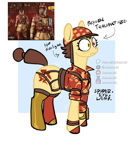abstract_background brown_mane brown_tail cutie_mark eyelashes female feral fur harness heterochromia holidays hooves instagram_logo long_eyelashes long_tail mane military_helmet motion_lines patreon_logo ponification red_eyes reddit_logo shaking shivering short_mane snout solo tail tear_trough text tiktok_logo traumatized x_logo yellow_body yellow_eyes yellow_fur aabramsart chinese_new_year chinese_zodiac hasbro instagram my_little_pony outlast patreon reddit the_outlast_trails tiktok x_(social_media) year_of_the_horse earth_pony equid equine horse mammal pony 2026 artist_name digital_drawing_(artwork) digital_media_(artwork) english_text hi_res reference_image url watermark