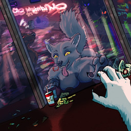 anthro background_signs bite_mark blood blood_on_face bodily_fluids breast_squish breasts brown_body brown_fur butt city cityscape female female_anthro fur glowing glowing_eyes graffiti graffiti_on_wall grey_body grey_fur group imminent_sex intersex intersex/male looking_at_another looking_at_viewer male neon_lights nightclub orange_eyes pov_hands presenting presenting_hindquarters purple_eyes rainy_city raised_tail reaching_towards_viewer red_eyes reflection smile smiling_at_viewer squish tail tongue tongue_out transformation transformation_pov yellow_eyes melliflox mythology background_character canid canine mammal mythological_canine mythological_creature werecanid werecanine werecreature werewolf 1:1