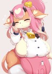 accessory anthro apron arm_warmers armwear belly big_belly big_breasts blush bodily_fluids bow_(feature) breasts breasts_and_teats button_(fastener) cheese clothed clothing collar cowbell dairy_products eyebrows eyelashes eyes_closed female female_anthro food fur hair heart_(marking) heart_symbol horn huge_breasts kemono maid_uniform markings overweight overweight_female pink_hair short_stack shy side_boob simple_background skimpy slightly_chubby slightly_chubby_female small_horn smile solo sweat tan_body tan_fur teats thick_thighs udders uniform waiter waitress_outfit white_background wide_hips tokumori_kaisen mochi_tap_wonderland mo-mo_(mochi_tap_wonderland) bovid bovine cattle mammal 2021 hi_res