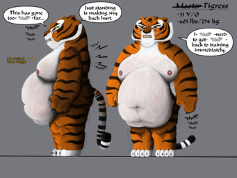 anthro back_fat back_pain belly big_belly big_breasts big_butt breasts butt chubby_cheeks double_chin fat_arms fat_rolls female folds huge_belly huge_breasts huge_thighs navel obese obese_female out_of_breath overweight overweight_female progression solo stretch_marks thick_arms thick_thighs weight_gain wide_hips winded wobbling ace-risk dreamworks kung_fu_panda master_tigress felid feline mammal 4:3 hi_res