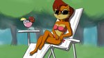 alcohol anthro beverage bikini black_nose breasts brown_body brown_fur cleavage clothed clothing cocktail crossed_legs detailed_background eyewear feet female fur hair hindpaw knothole outside paws red_hair solo sunbathing sunglasses swimwear two-piece_swimsuit lettherebecolor archie_comics sega sonic_the_hedgehog_(archie) sonic_the_hedgehog_(comics) sonic_the_hedgehog_(series) sally_acorn chipmunk ground_squirrel mammal rodent sciurid 16:9 widescreen